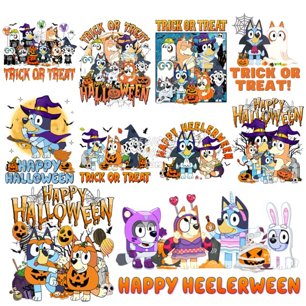 11 Halloween Cartoon Dog Designs Bundle PNG designspacks