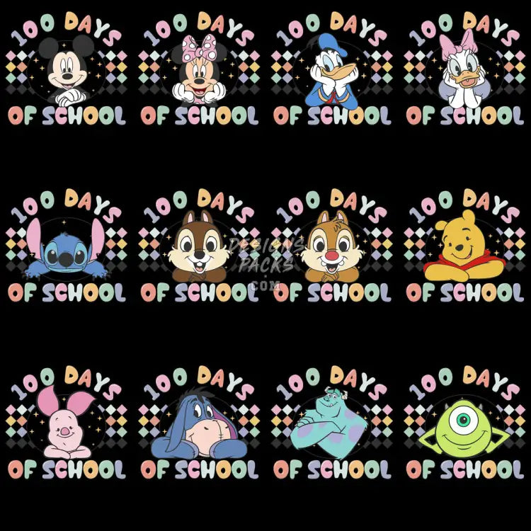 12 Designs Of 100 Days Of Schools Cartoon Bundle Png