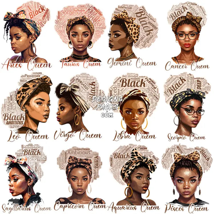 12 Zodiac Black History Girl Designs Bundle Png