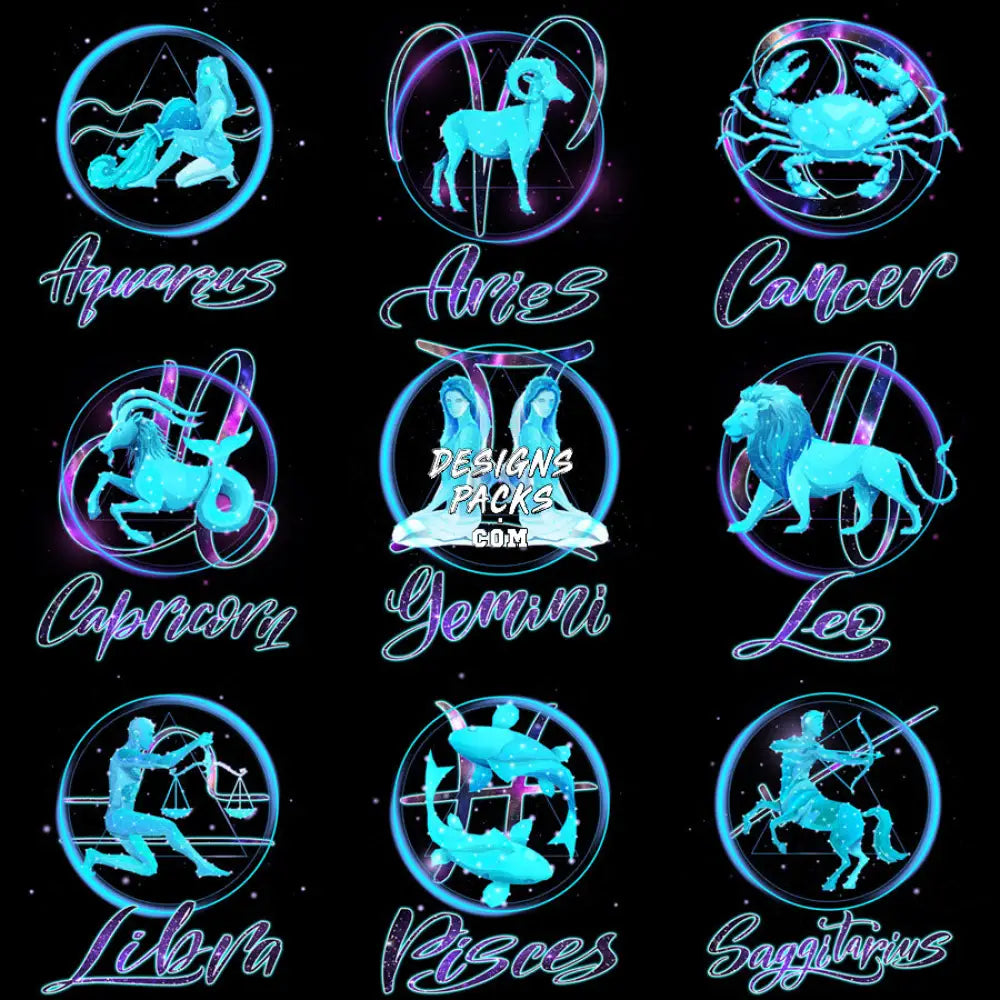 12 Zodiac Signs Designs Bundle Png