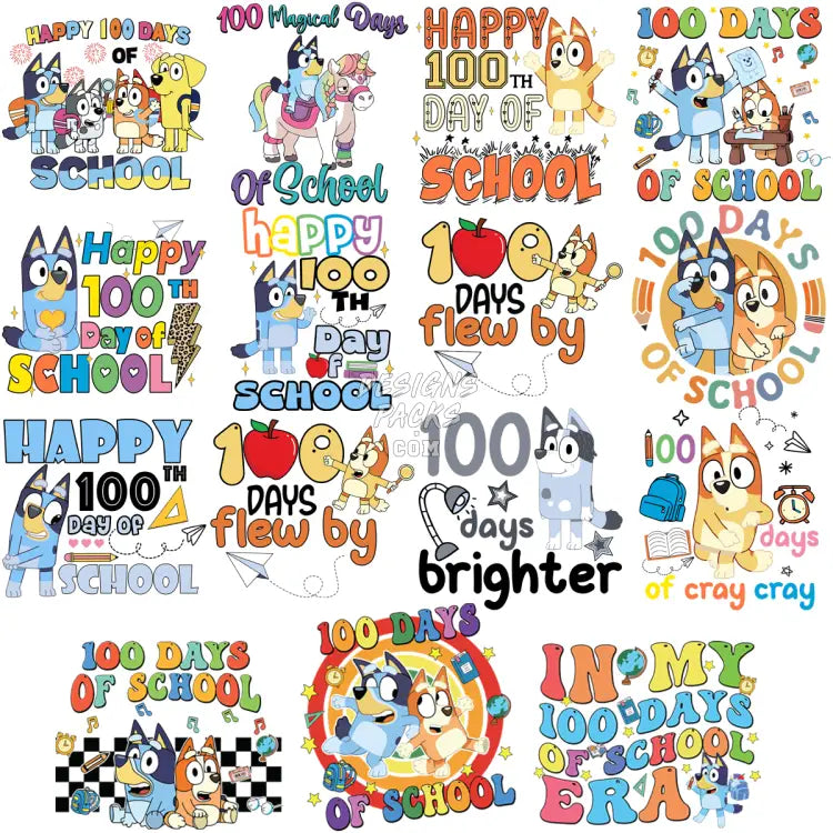 15 Cartoon Bluey Designs 100 Days Of School Bundle Png Eps Svg