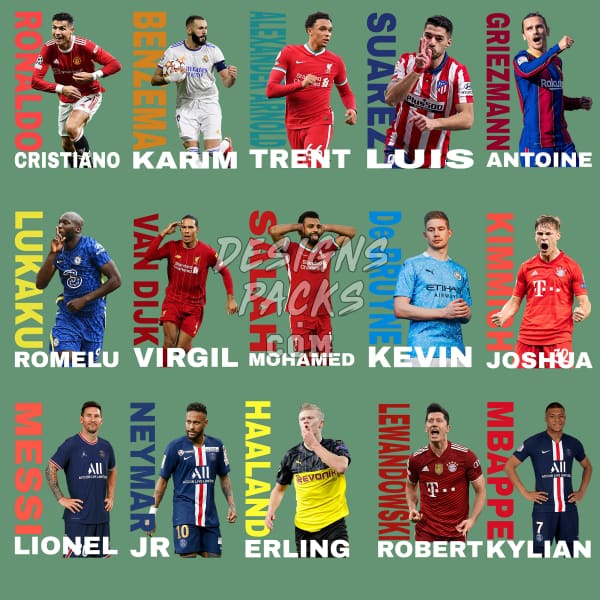 15 Football Soccer Best Players V2 Designs Bundle PNG designspacks