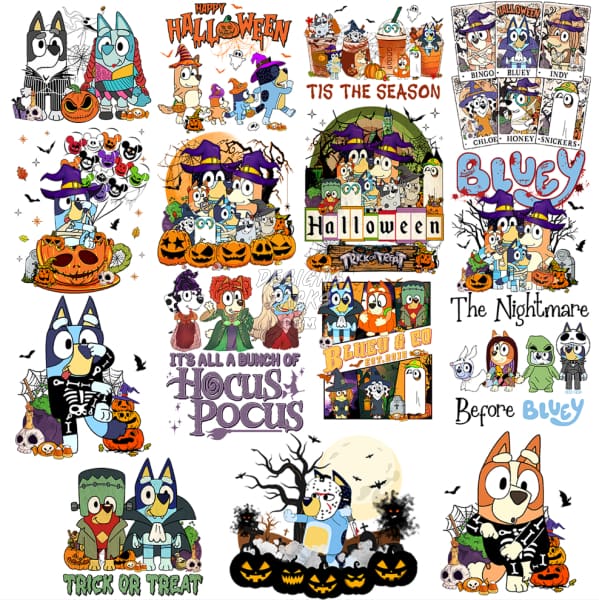 15 Halloween Kids Dogs Cartoon Designs Bundle PNG designspacks