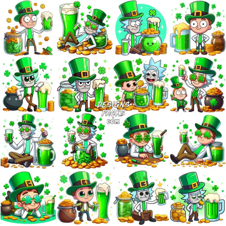 16 St. Patrick’s Day Morty Serie Rick Designs Bundle Png