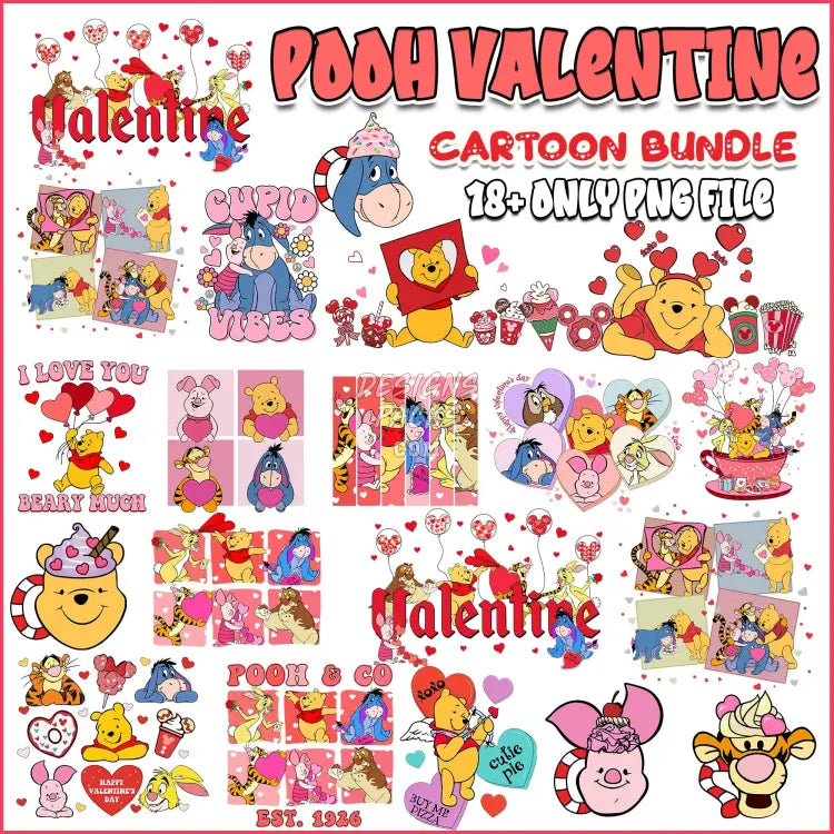 18 Pooh Valentine Day Designs Bundle Png