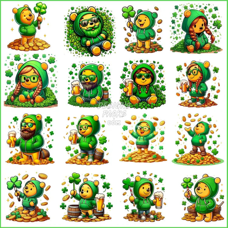 18 Winnie The Pooh St. Patrick’s Day Designs Bundle Png
