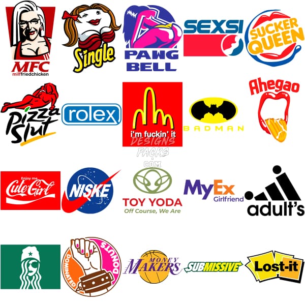 20 Brands Logos Parody Designs Bundle PNG + AI designspacks