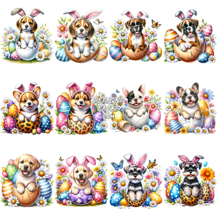 20 Dogs Animals Easter Egg Designs Bundle Png