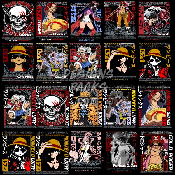 20 One Piece Japan Style Designs Bundle Png Psd