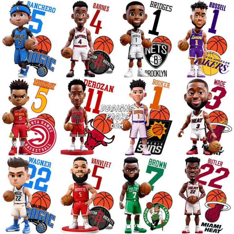 25 Figurine Style Basketball Players Designs Bundle Png + Psd V2