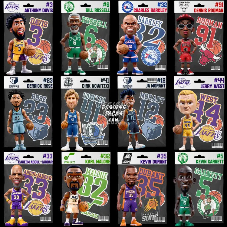 25 Toys Figurine Style Basketball Players Designs Bundle Png + Psd V1