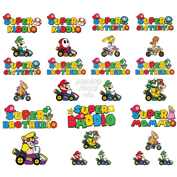 26 Gaming Mario Family Designs Bundle Png