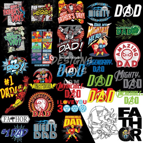29 Super Hero Dad Father's Day Designs Bundle PNG designspacks