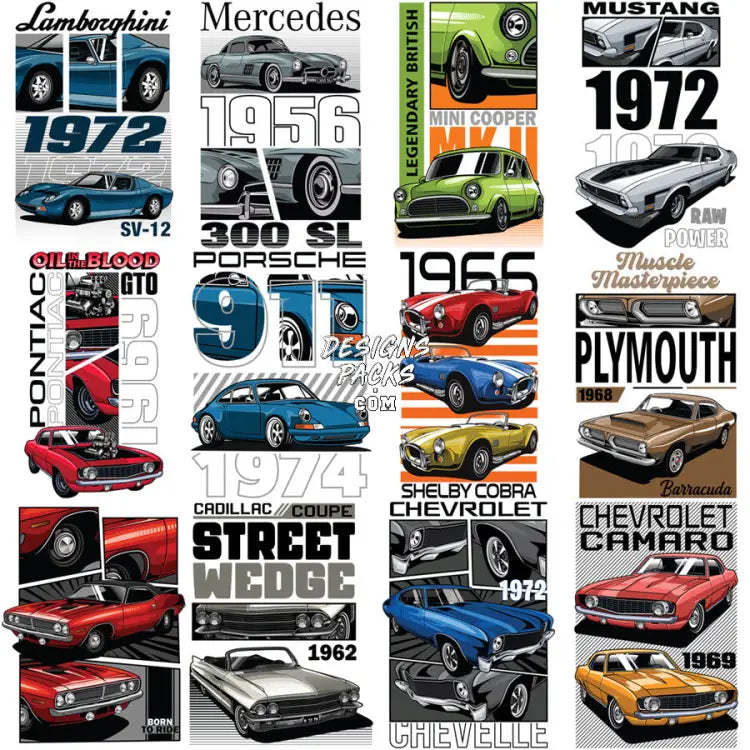 30 Classics Best Cars Ever Designs Bundle Png + Ai