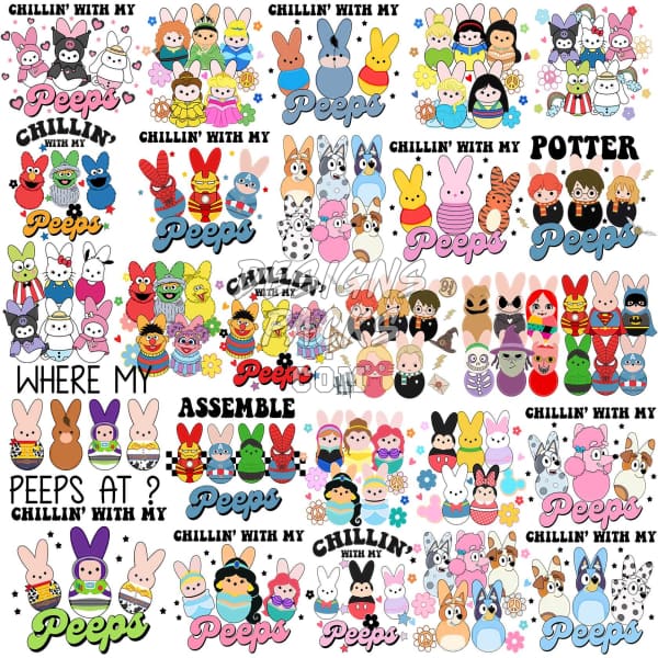 31 Cartoon Easter Peeps Designs Bundle PNG designspacks