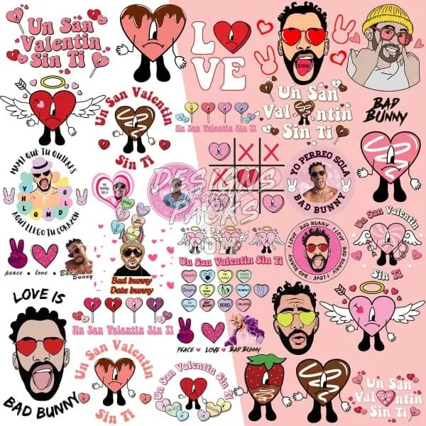 32 Bad Bunny Valentine's Day Designs Bundle PNG AI SVG designspacks