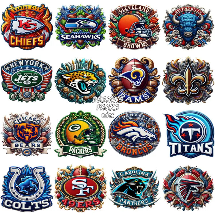 32 Football Embroidered Style Stitching Teams Designs Bundle Png