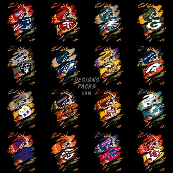 32 Ripped Flames Football Designs Bundle Png
