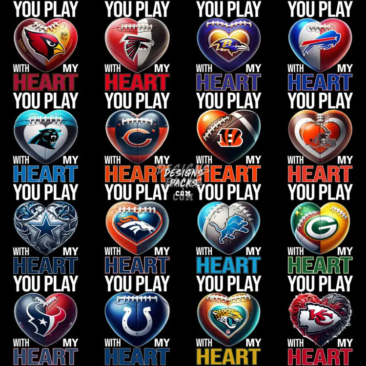 32 You Play With My Heart Football Teams Designs Bundle Png