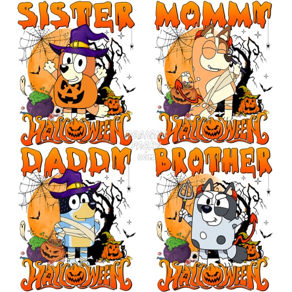 4 Dogs Halloween Cartoon Designs Bundle PNG designspacks