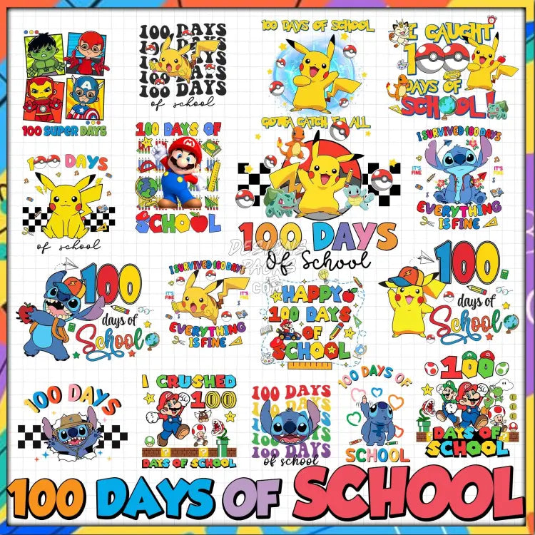 40 Designs 100 Days Of School Bundle Png