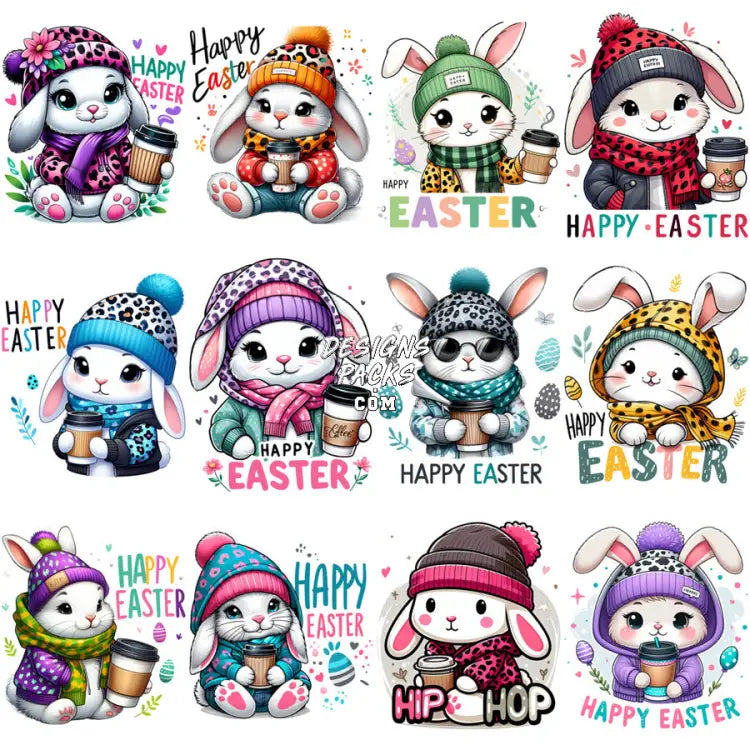 45 Easter Day Cute Bunny With Drink Designs Bundle Png