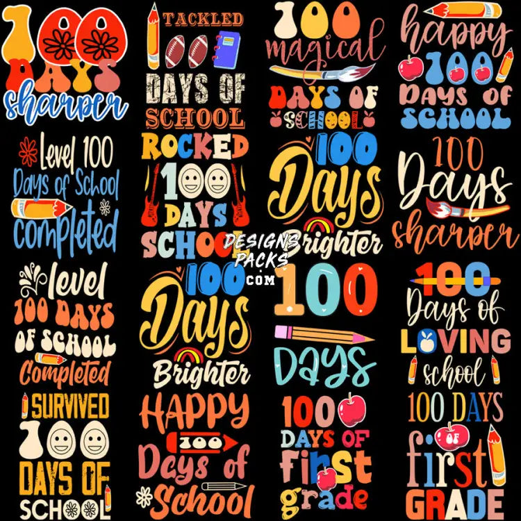 49 Text Style 100 Days Of School Designs Bundle Png Eps
