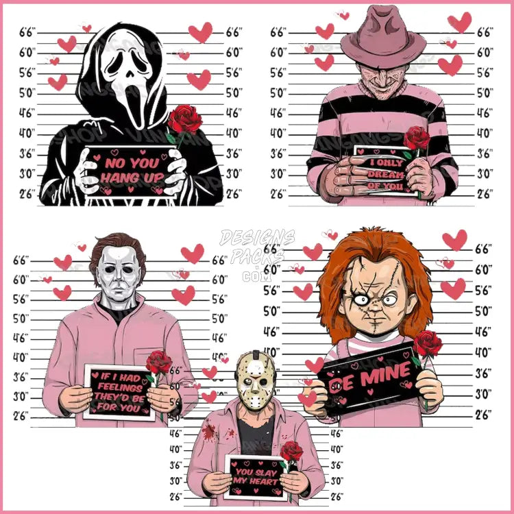 5 Horror Valentine Jail Slashers Designs Bundle Png