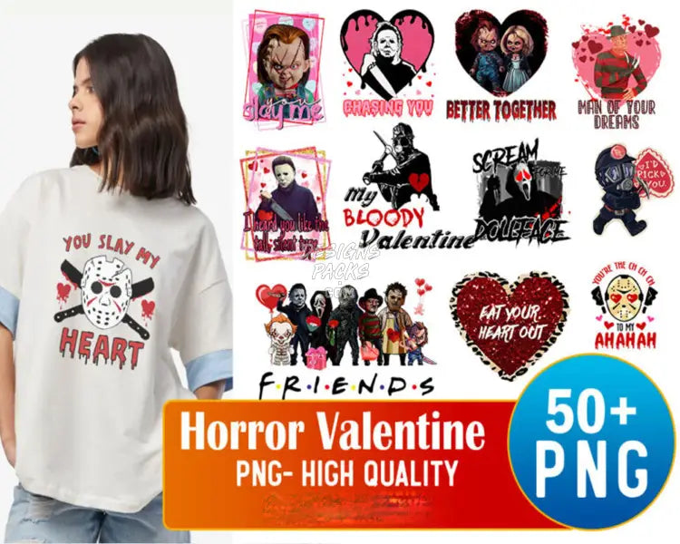 50 Horror Valentine Valentine’s Day Character Designs Bundle Png