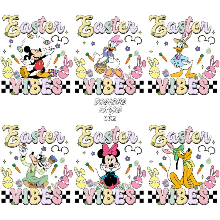 6 Cartoon Mouse Easter Vibes Day Designs Bundle Png