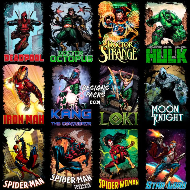 60 Comics Superheroes & Villains Halftone Designs Bundle Png