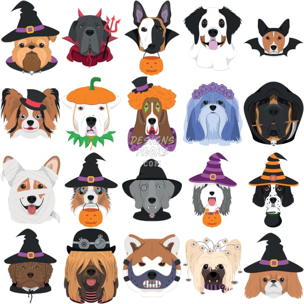 60 Halloween Dogs Costumes Designs Bundle Png