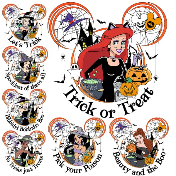 7 Halloween Spooky Princess Designs Bundle PNG DESIGNSPACKS