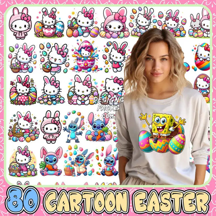 80 Cartoon Easter Mixed Designs Bundle Png