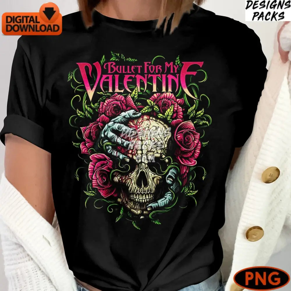 Bullet For My Valentine Skull Artwork Digital Download Halftone Png Unique Floral Illustration For