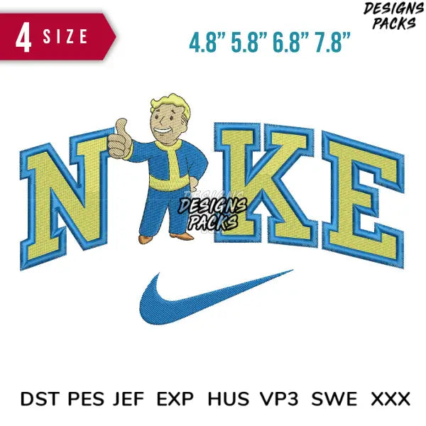 Swoosh Fallout shelter Embroidery Design 4.8" 5.8" 6.8" 7.8"