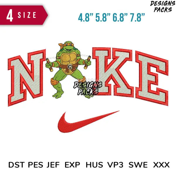 Swoosh michael ninja turtle Embroidery Design 4.8" 5.8" 6.8" 7.8"