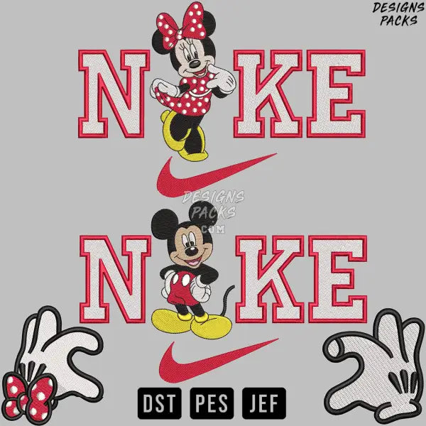 Swoosh Valentine Couple Minnie Cartoon Mouse Embroidery Design 7 8 9 + Hands
