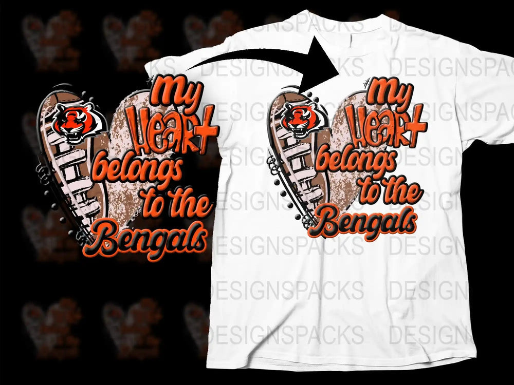My Heart Belongs to the Bengals football t-shirt design with tiger logo and heart graphic
