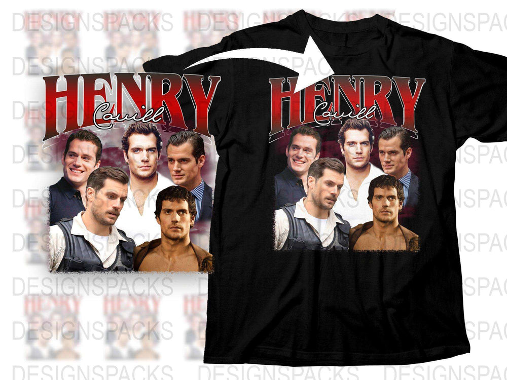 Henry Cavill Fan T-Shirt, Multiple Portraits, Actor Graphic Tee, Black Cotton Shirt, Film Enthusiast Gift