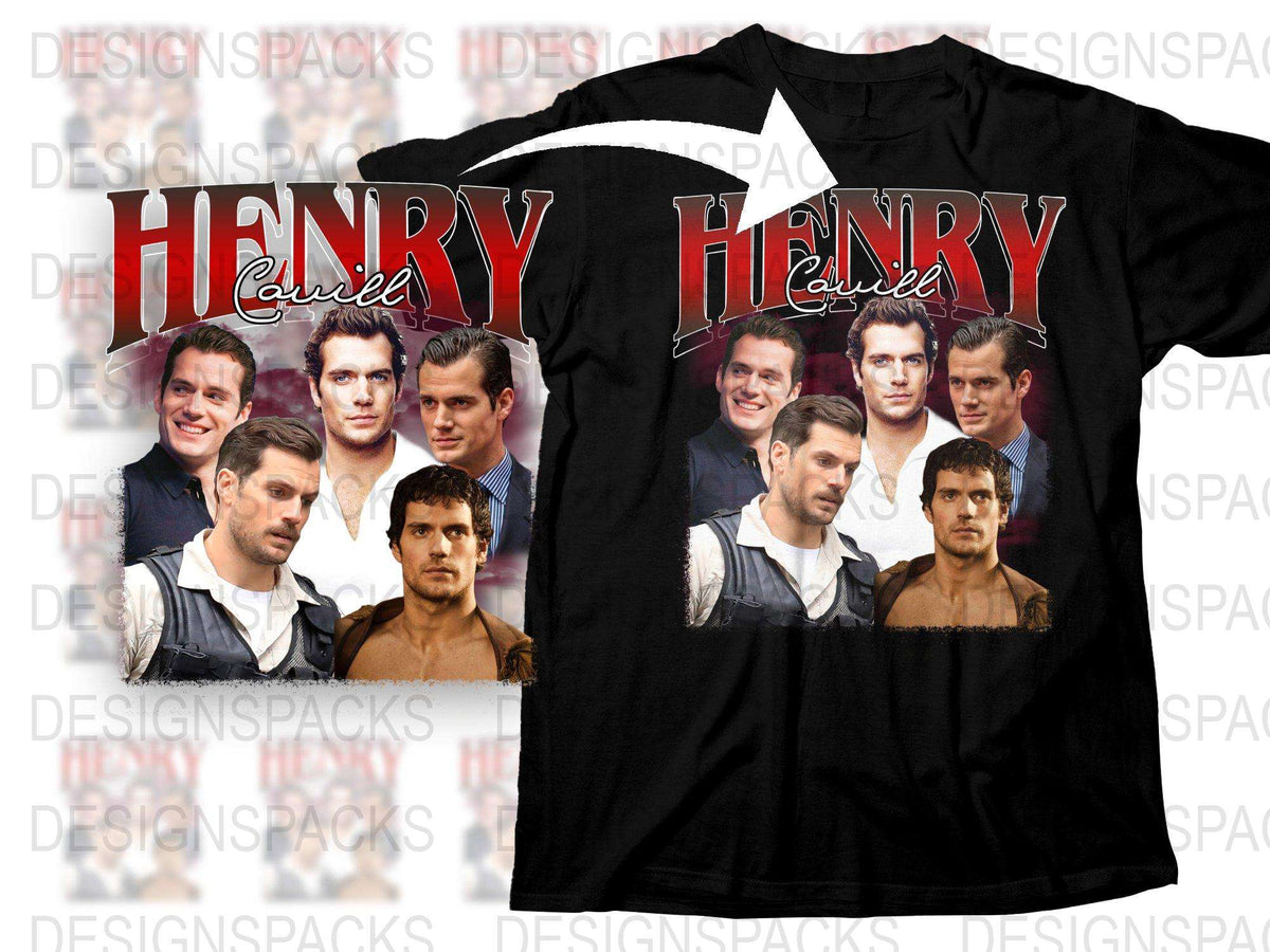 Henry Cavill Fan T-Shirt, Multiple Portraits, Actor Graphic Tee, Black Cotton Shirt, Film Enthusiast Gift