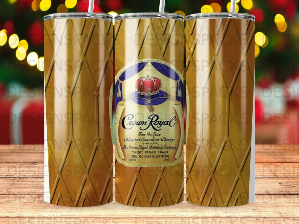 Crown Royal whisky tumbler wrap design with gold diamond pattern, perfect for sublimation or DTF printing.