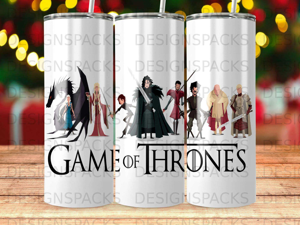 Game of Thrones tumbler wrap design with characters and dragon, print-ready SVG/PNG for sublimation