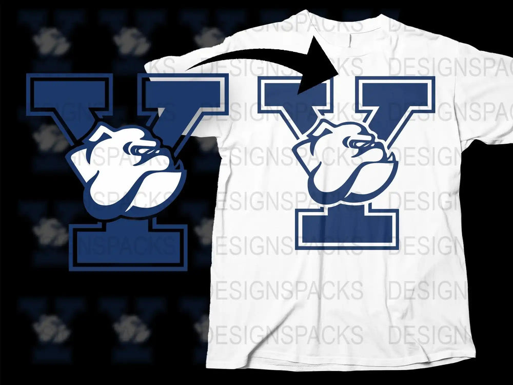 Bulldog mascot design on white t-shirt, ideal for DTF/DTG printing and embroidery projects.