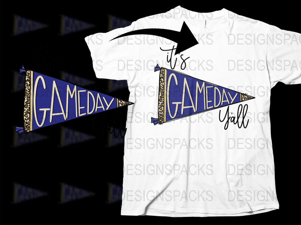 Gameday Y'all T-Shirt and Pennant Set, Leopard Print Accents, Football Season, Fan Gear, Sports Apparel, Tailgating Outfit Idea