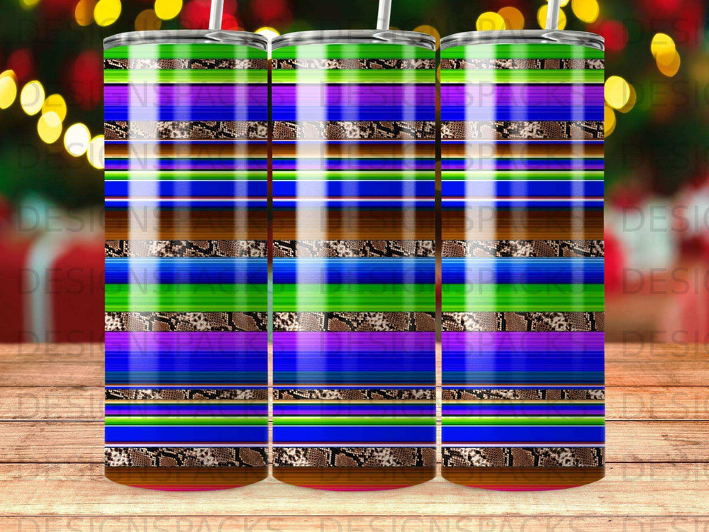 Vibrant striped tumbler wrap with snake skin accents, perfect for DTF/DTG printing and sublimation projects.