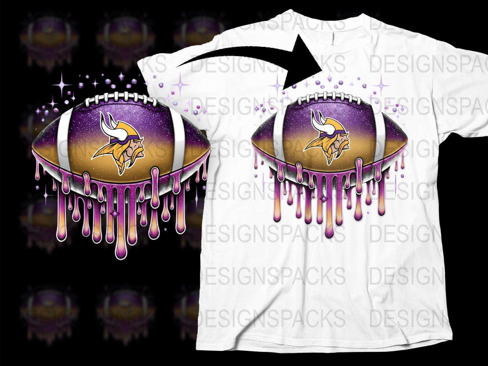 Minnesota Vikings football design with purple drip effect on white t-shirt