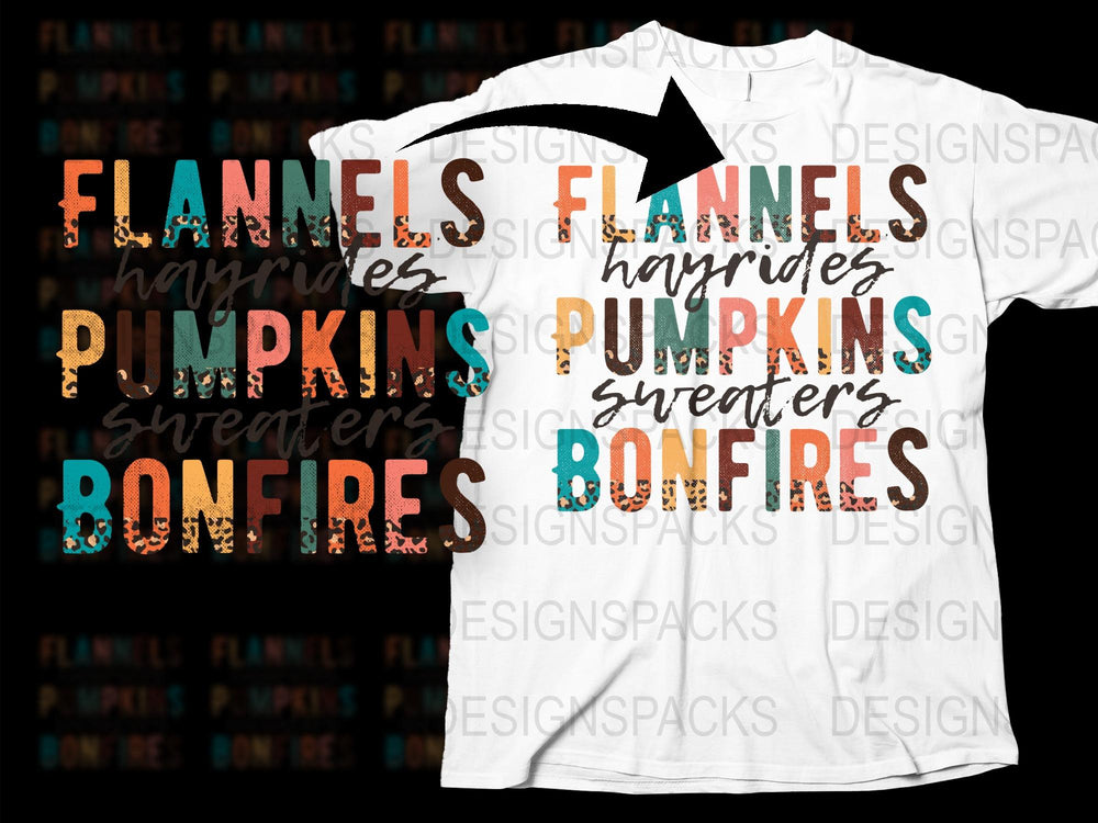 Fall Season T-Shirt Flannels Pumpkins Sweaters Bonfires Graphic Tee Unisex Casual Fit