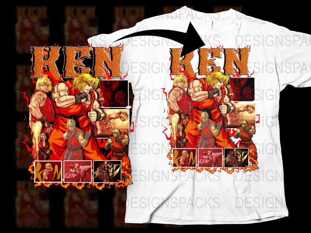 Street Fighter Inspired Ken Graphic T-Shirt, Anime Style Fighter Tee, Video Game Shirt, Bold Colorful Design, Unisex Fashion