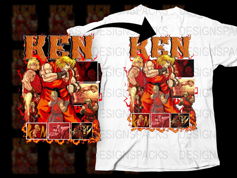 Street Fighter Inspired Ken Graphic T-Shirt, Anime Style Fighter Tee, Video Game Shirt, Bold Colorful Design, Unisex Fashion